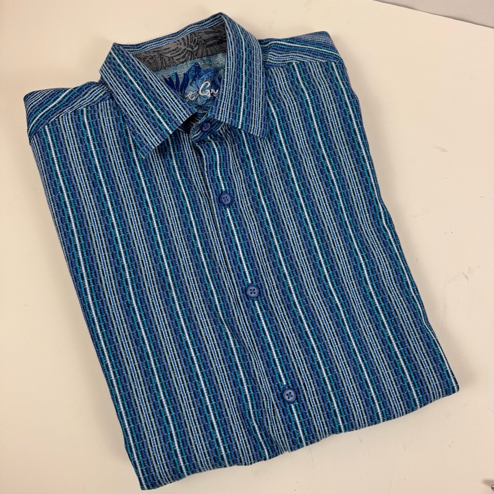 Robert Graham‎ Stripe Button Down Shirt Mens M Blue Cotton Long Sleeve